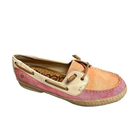 SAM EDELMAN Sebastian Canvas Boat Slip On Shoes Pink Orange White 7.5 - Picture 6 of 12